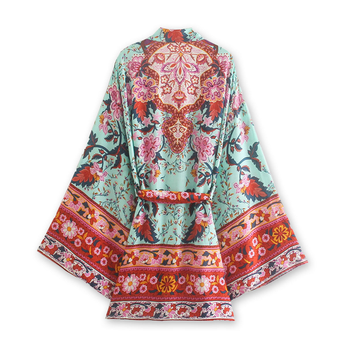 Teal Tropics Boho Floral Print Short Robe