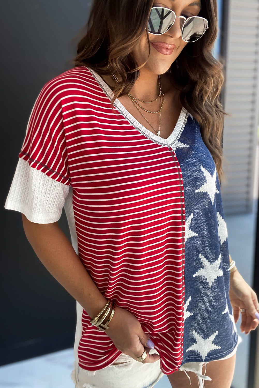 Multicolor Stripes Stars Print Top