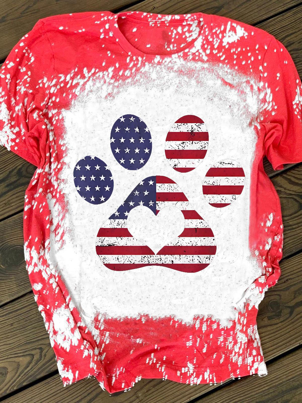 USA Flag Print Paw Tie Dye T-shirt