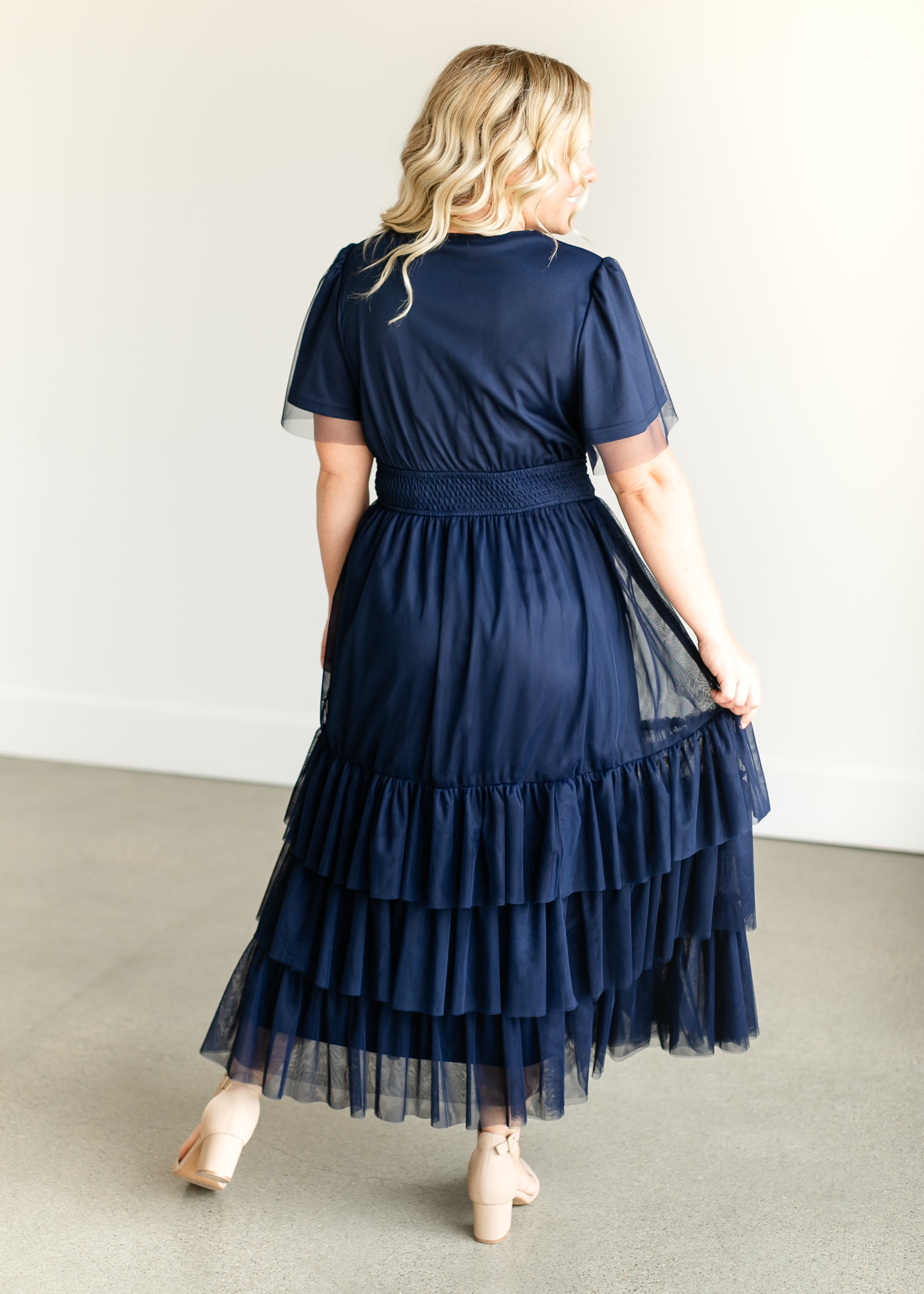 Tulle Tiered Short Sleeve Maxi Dress