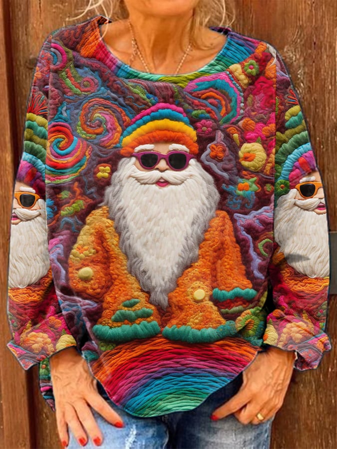 Women's Retro Santa Print Casual Top