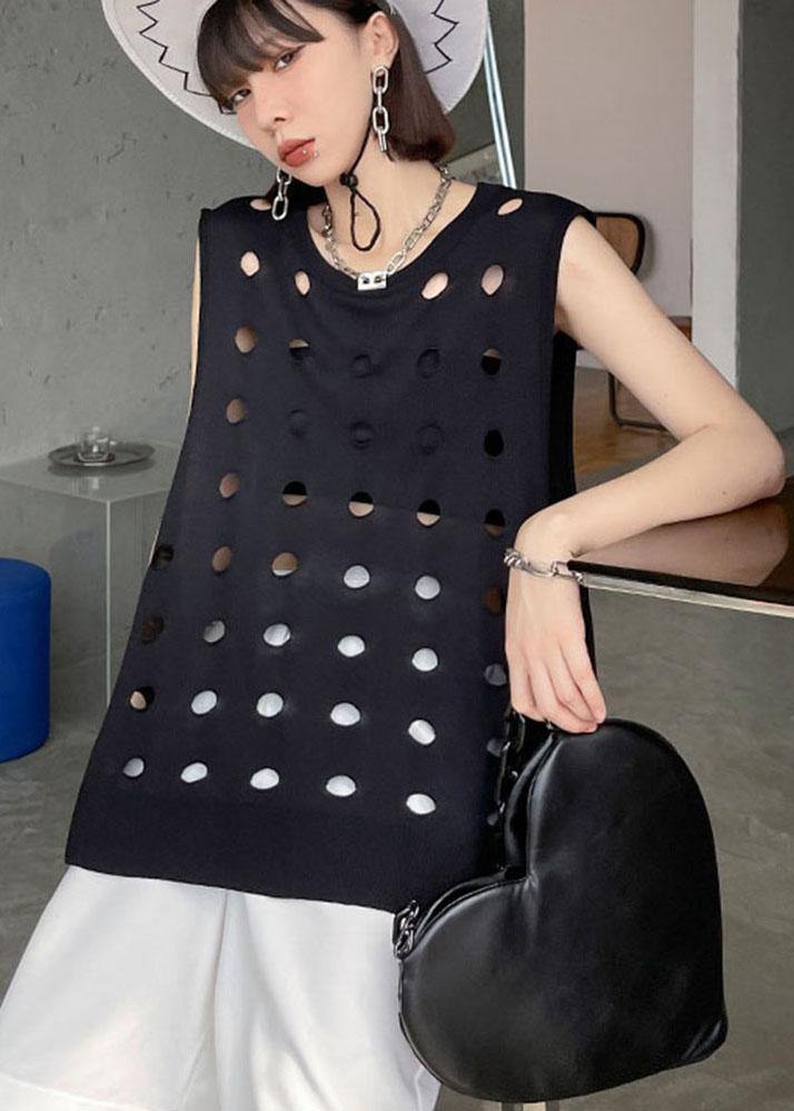 Vintage Black O Neck Hole Beach Cotton Vest