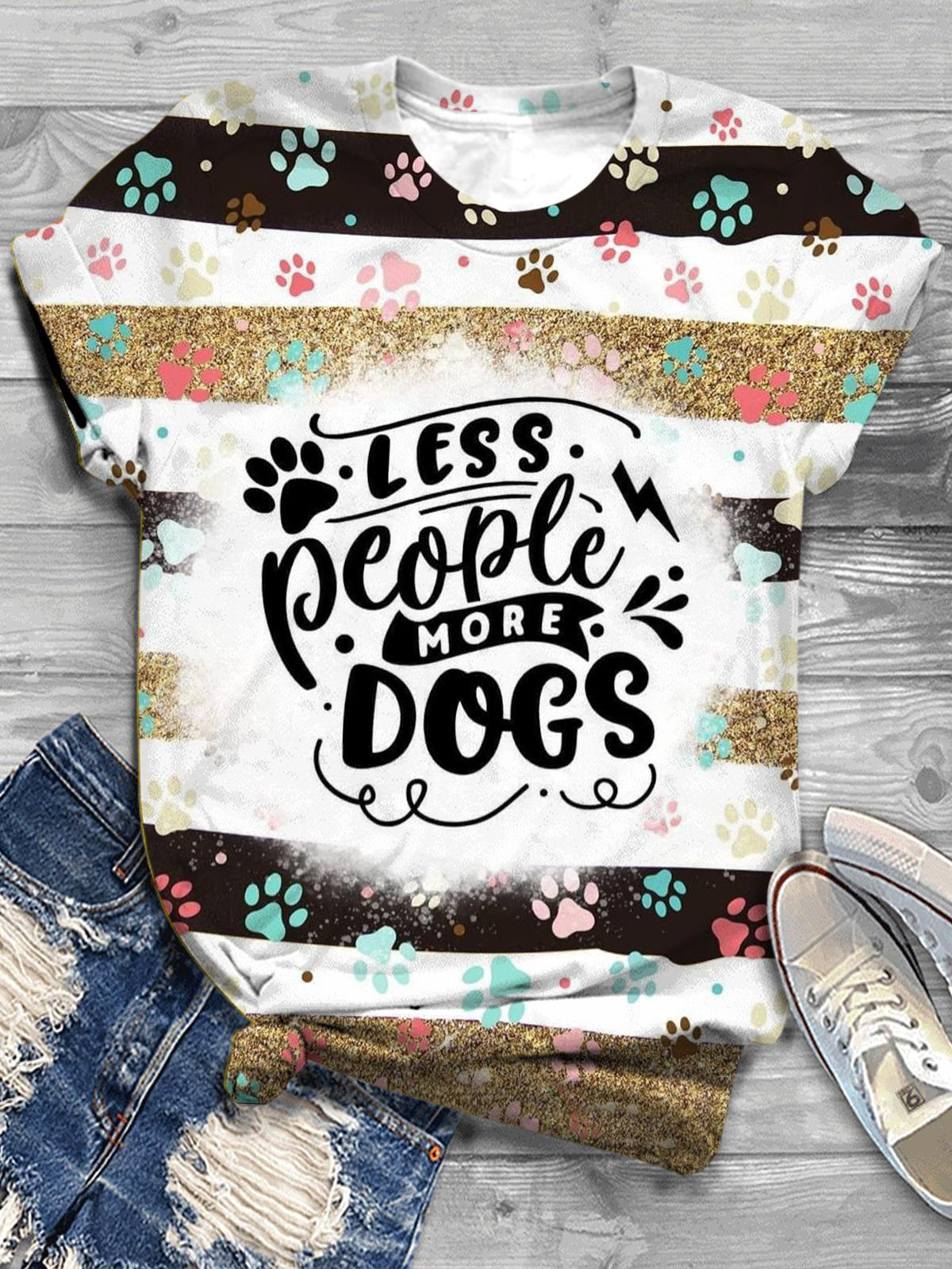Less People More Dog Crew Neck T-shirt