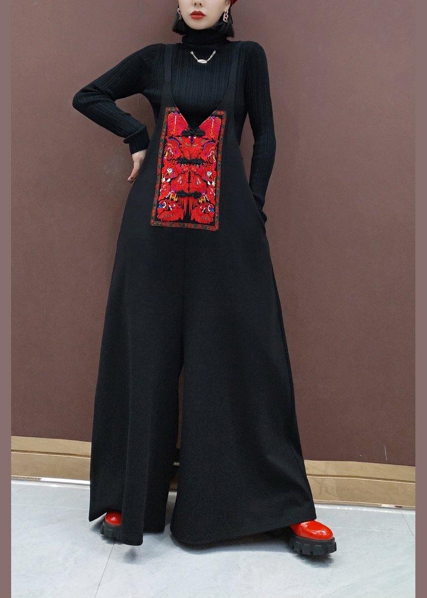 Beautiful Black Embroidery Pants Unique Spring Shape Wild Pants