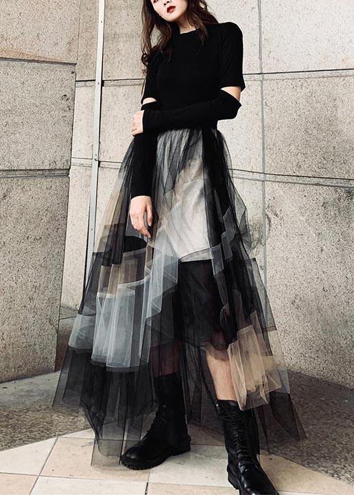 Vintage Color block Ruffles tulle Summer Skirt