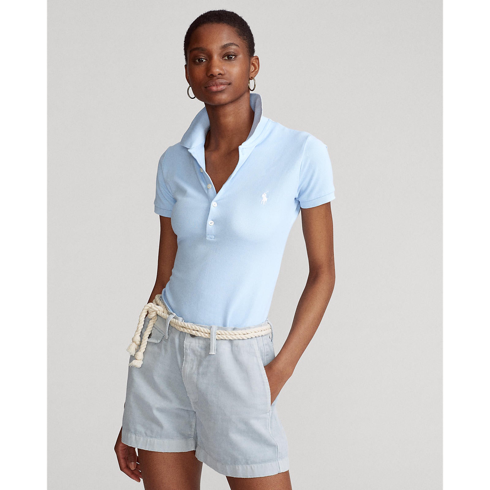 Slim Fit Stretch Polo - Pale Blue